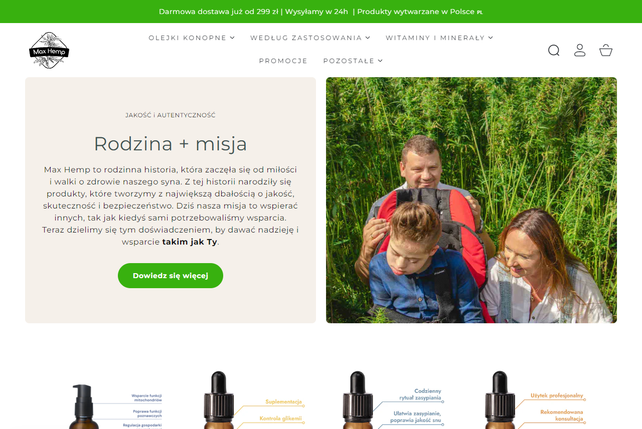 Zrzut strony Max Hemp - olejki konopne CBD
