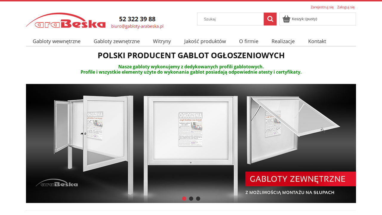 Zrzut strony Producent gablot Arabeska